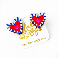 Thumbnail for Valentine's Day Heart Stud Earrings - Red and Blue