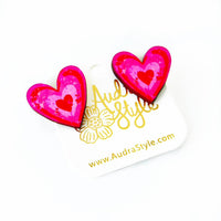 Thumbnail for Valentine's Day Heart Stud Earrings - Pink Red