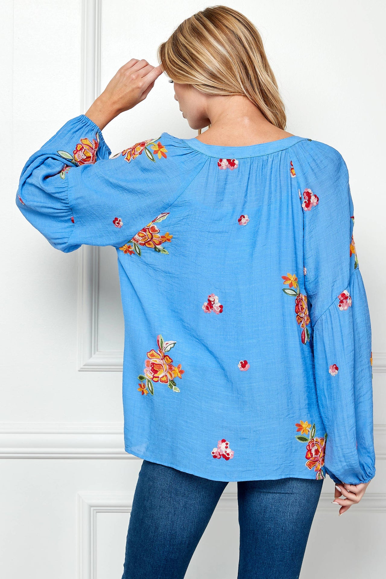EMBROIDERED PAPAYA WOVEN BLOUSE