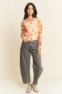 Thumbnail for FLORAL PRINT MESH LONG SLEEVE LAYERING TOP