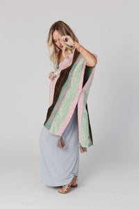 Thumbnail for Wandering Soul Striped Tassel Ruana - Mint: OS - Wrap
