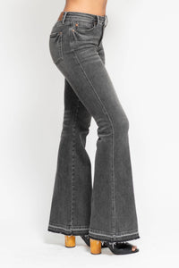 Thumbnail for MR Tummy Control Washed Gray Release Hem Flare