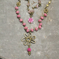 Thumbnail for Flower Power Czech Pink Layered Necklace