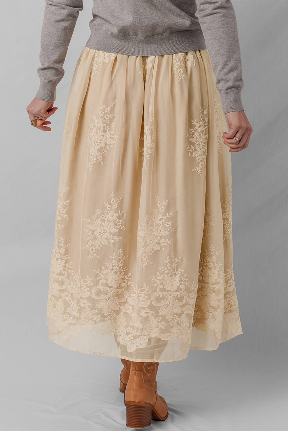 Grace  Embroidered mesh  Maxi Skirt | Layered Lace Detail