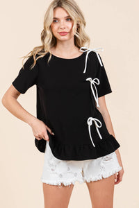 Thumbnail for 3-Bow Short Sleeve Top