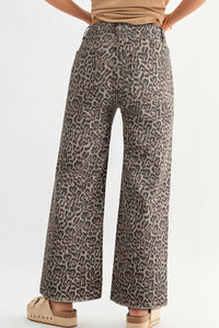 Thumbnail for Leopard Frayed Edge Wide Leg High Waist Jeans