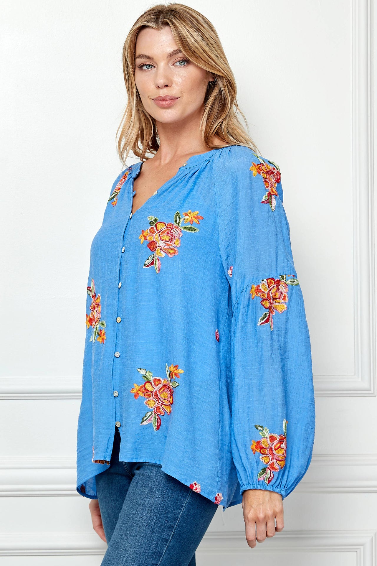 EMBROIDERED PAPAYA WOVEN BLOUSE