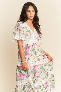 Thumbnail for WATER PAINTING FLORAL ZIPPERED MAXI DRESS