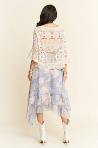 Thumbnail for CROCHET LACE SOLID 3/4 SLEEVES TOP BLOUSE