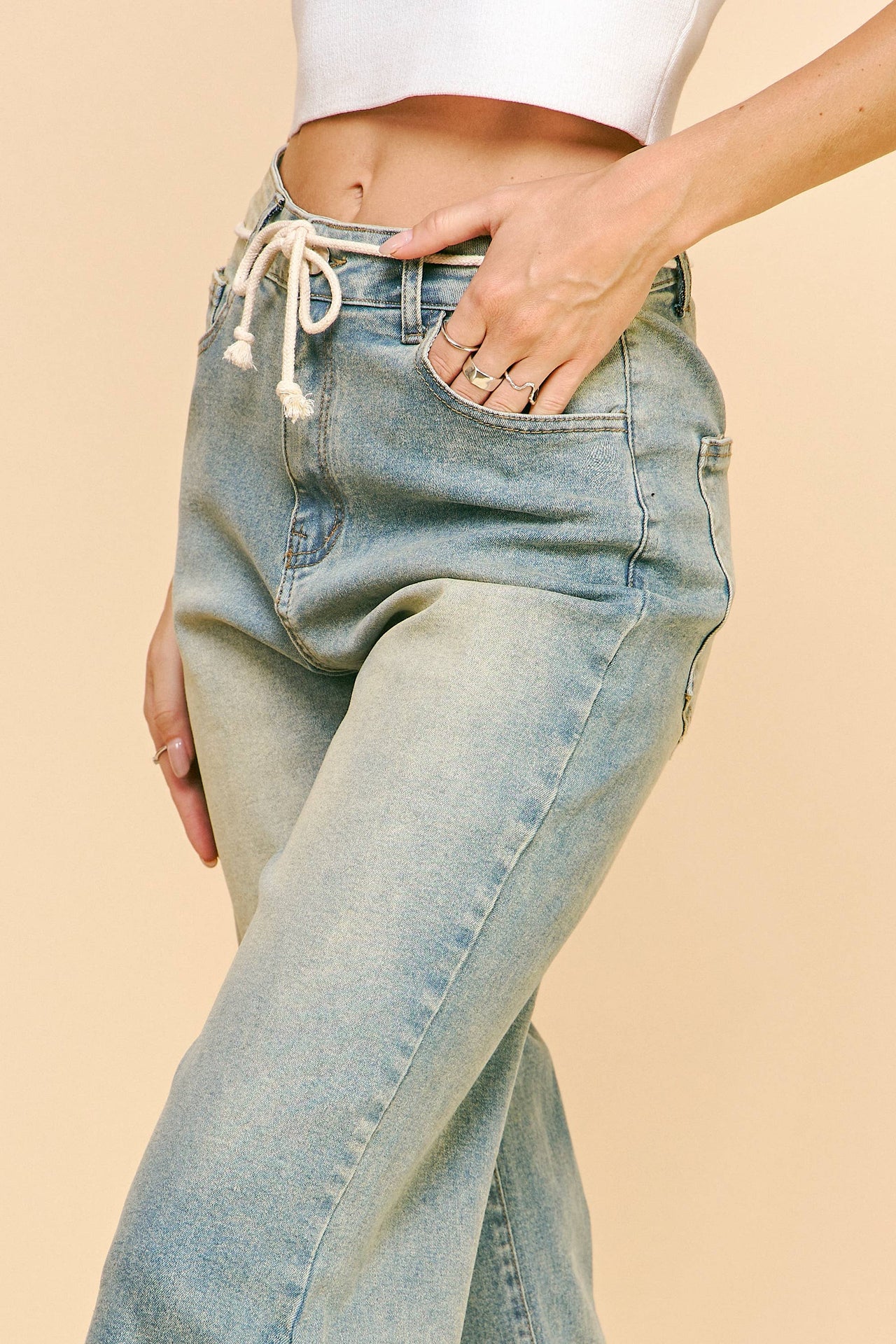 PLUS CROCHET TRIM STRAIGHT LEG LIGHT DENIM JEANS