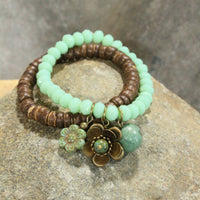 Thumbnail for Vintage Stone & Wood Czech Flower Drop Stretch Bracelet Set