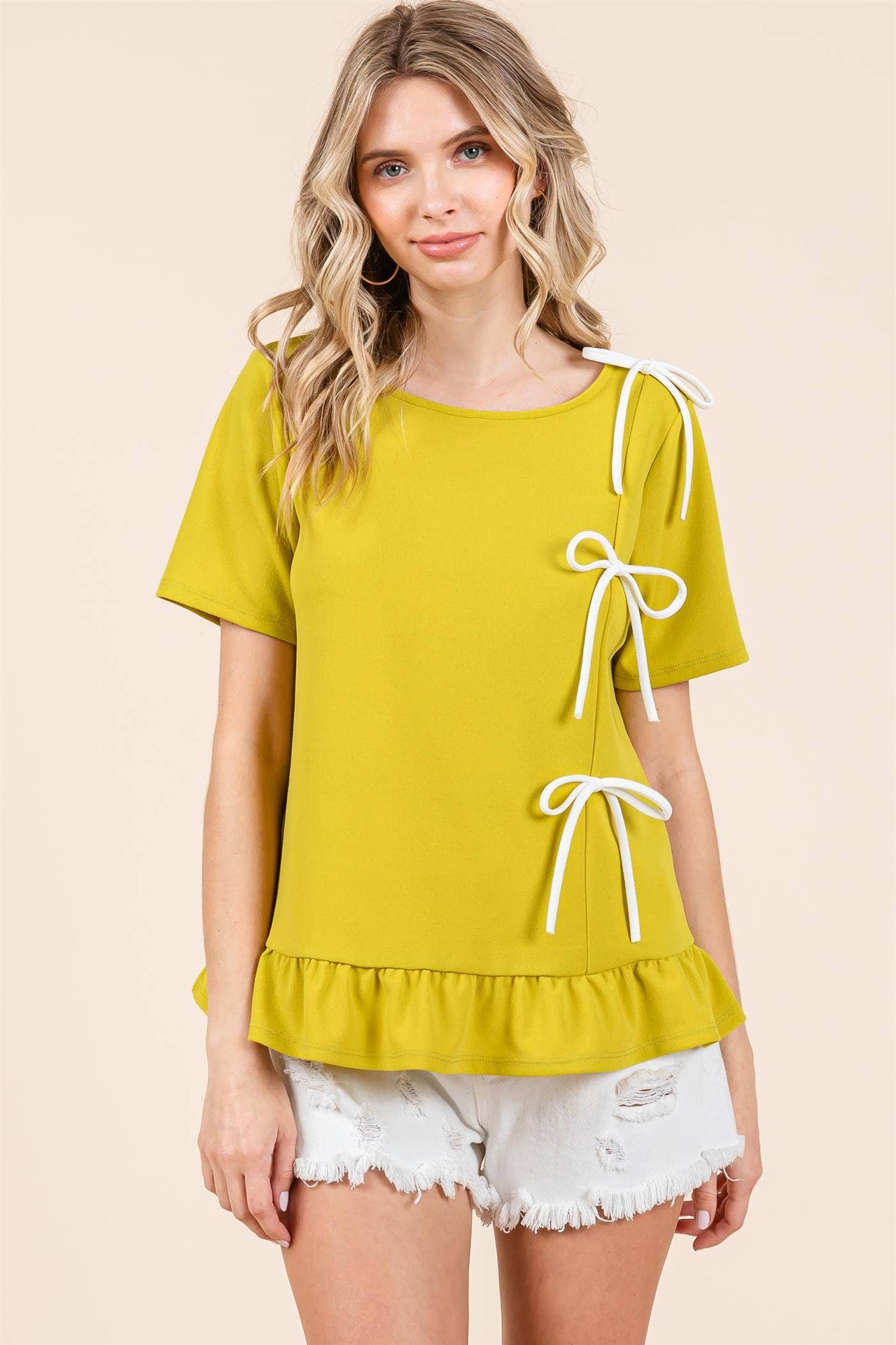3-Bow Short Sleeve Top