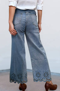 Thumbnail for Embroidered Cropped Wide Leg High Waist Jeans
