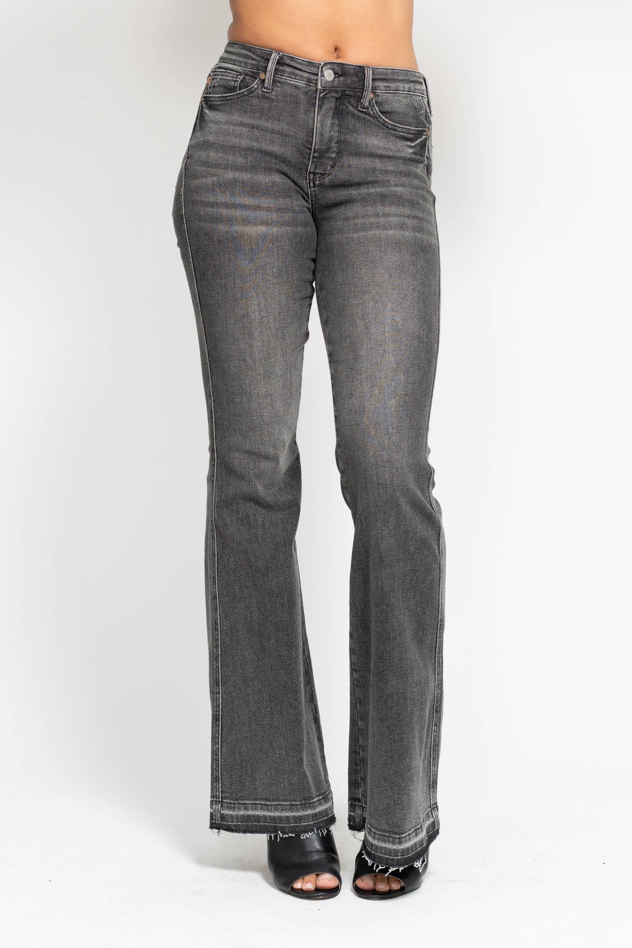 MR Tummy Control Washed Gray Release Hem Flare