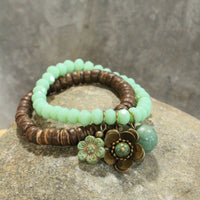 Thumbnail for Vintage Stone & Wood Czech Flower Drop Stretch Bracelet Set