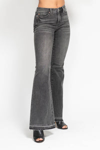 Thumbnail for MR Tummy Control Washed Gray Release Hem Flare