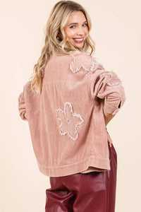 Thumbnail for Plus Drop Shoulder Corduroy Shacket Pink Dust