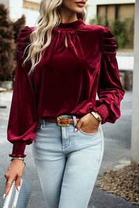 Thumbnail for Velvet Tie Back Blouse