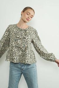 Thumbnail for ANIMAL LONG SLEEVE ANIMAL PRINT BOW TIE BLOUSE