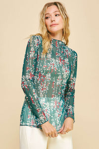 Thumbnail for FLORAL PRINTED LAYERING LONG SLEEVES MESH TOPg