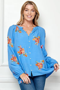 Thumbnail for EMBROIDERED PAPAYA WOVEN BLOUSE