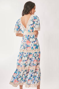 Thumbnail for WATER PAINTING FLORAL ZIPPERED MAXI DRESS
