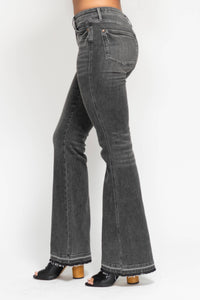 Thumbnail for MR Tummy Control Washed Gray Release Hem Flare