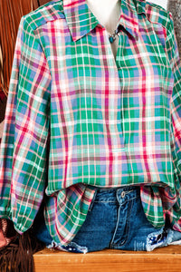 Thumbnail for Checkered 3/4 Sleeve Collared Loose Fit Shirt
