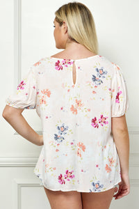 Thumbnail for PLUS SIZE FLORAL PRINT SMOCKED TOP