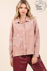Thumbnail for Plus Drop Shoulder Corduroy Shacket Pink Dust