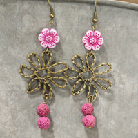 Thumbnail for Flower Power Czech Pink Dangle Earrings
