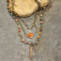 Thumbnail for Bohemian Layered Rusty Orange Stone & Crystal Necklace