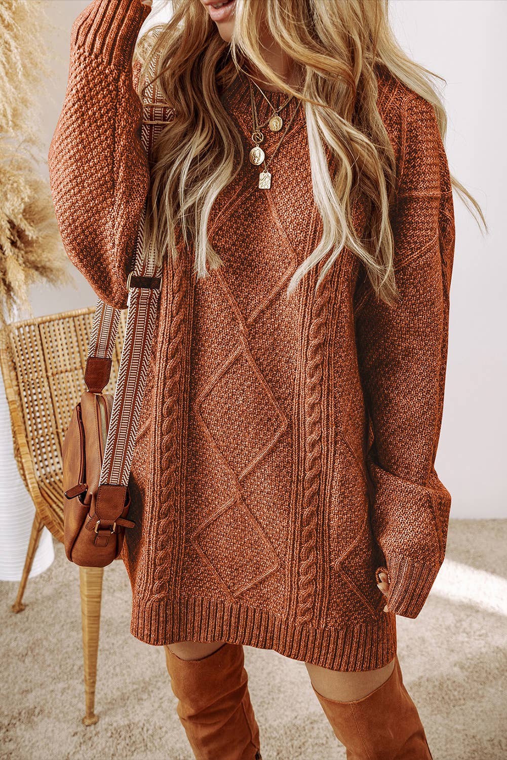 Grace Cable Knit Loose Fit Sweater Dress | Cozy Knit Style