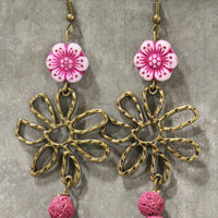 Thumbnail for Flower Power Czech Pink Dangle Earrings