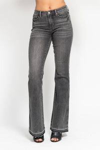 Thumbnail for MR Tummy Control Washed Gray Release Hem Flare