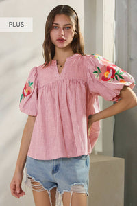 Thumbnail for Plus Yarn Dye Striped Fabric Blouse