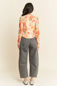 Thumbnail for FLORAL PRINT MESH LONG SLEEVE LAYERING TOP