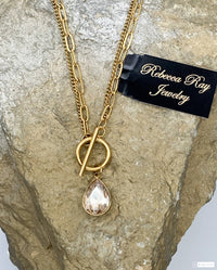 Thumbnail for Crystal drop on Double Strand Toggle Necklace