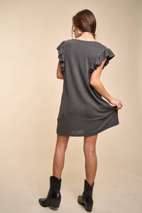 Thumbnail for Solid ribbed ruffled short dress KRD4286