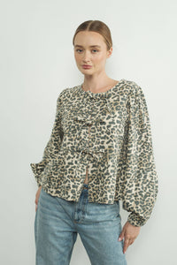 Thumbnail for ANIMAL LONG SLEEVE ANIMAL PRINT BOW TIE BLOUSE