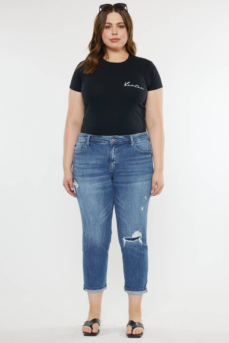 KanCan Jeans Plus Size Boyfriend Jean KC8631M-P: MEDIUM Denim