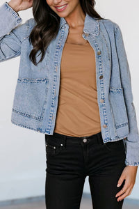 Thumbnail for Scallop Trim Collar Patched Pocket Denim Jacket