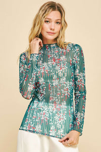 Thumbnail for FLORAL PRINTED LAYERING LONG SLEEVES MESH TOPg