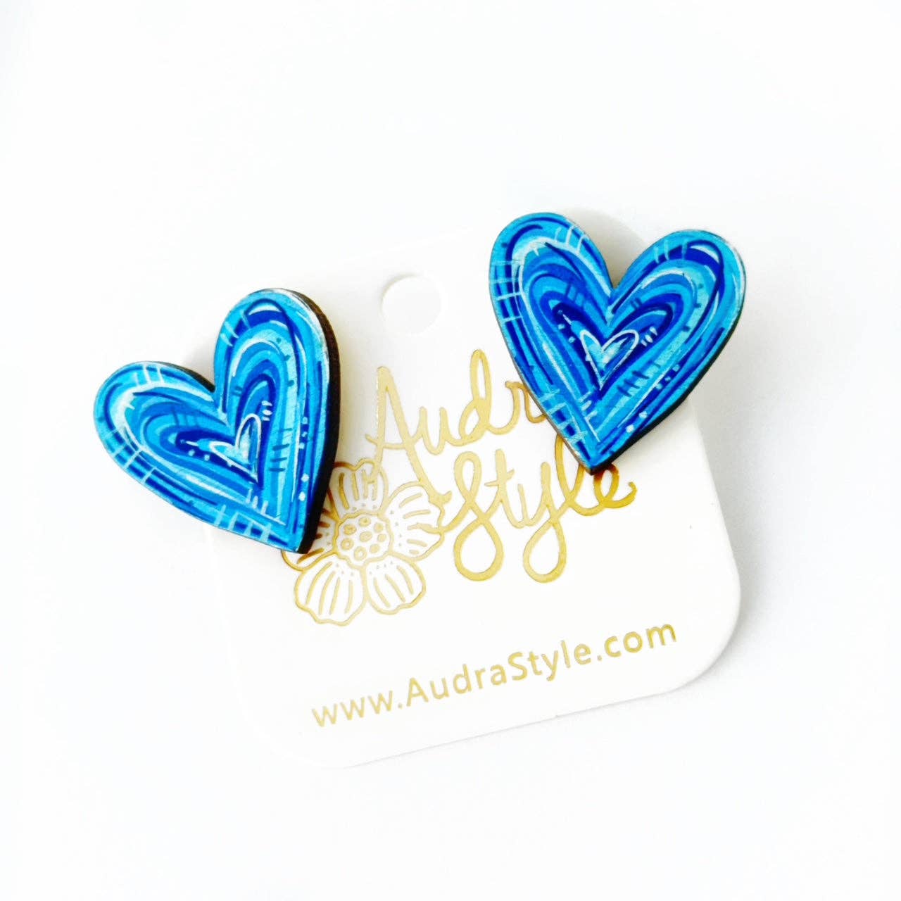 Valentine's Day Heart Stud Earrings - Blue White