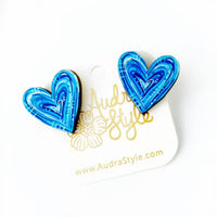Thumbnail for Valentine's Day Heart Stud Earrings - Blue White