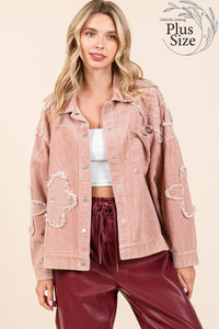 Thumbnail for Plus Drop Shoulder Corduroy Shacket Pink Dust