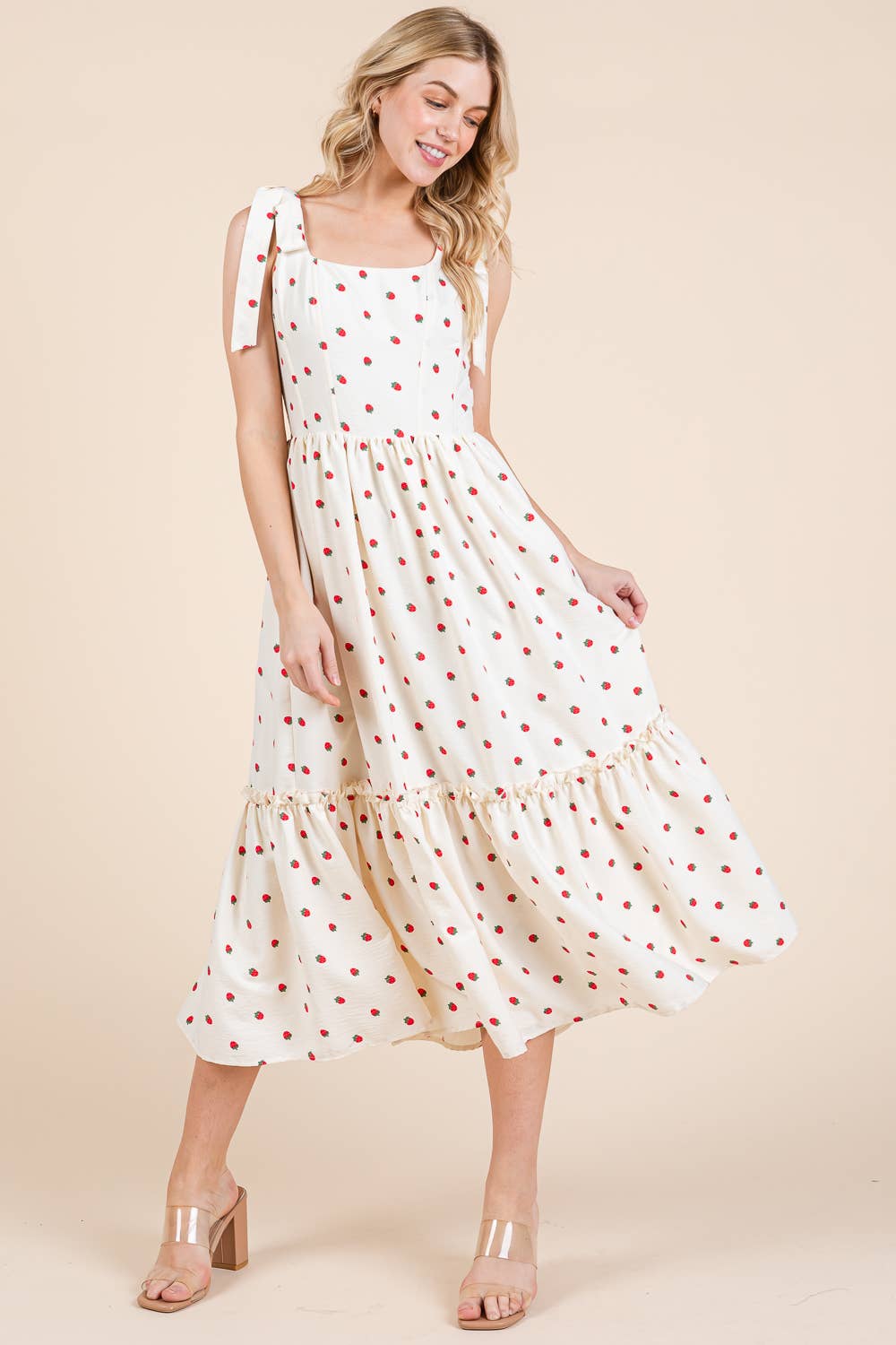 Plus Strawberry Tiered Midi Sundress
