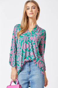 Thumbnail for 3/4 Sleeve Lizzy Wrinkle Free Blouse: Emerald Pink