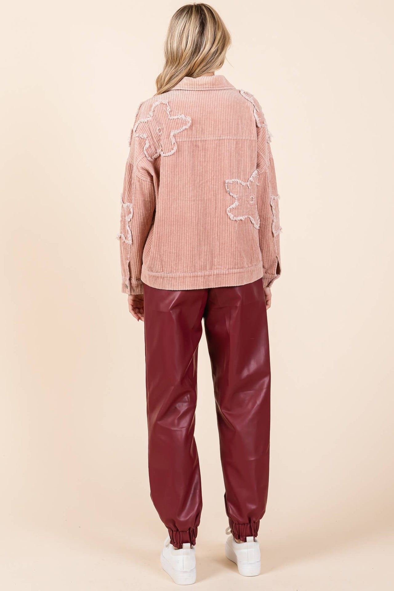 Plus Drop Shoulder Corduroy Shacket Pink Dust