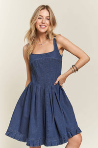 Thumbnail for PINTUCK DETAIL CASUAL DENIM DRESS